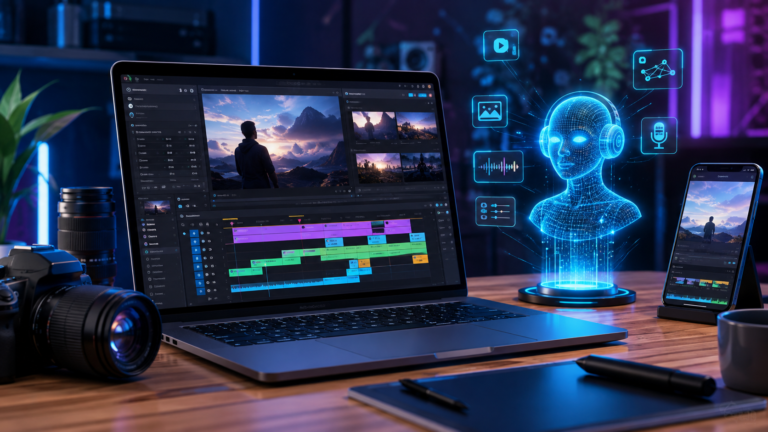 AI video creation workspace with video editing and artificial intelligence tools