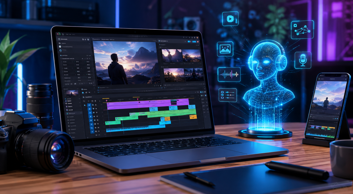 AI video creation workspace with video editing and artificial intelligence tools